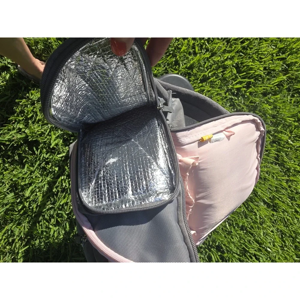Jeep Adventures Backpack/Diaper Bag Gray with Pink Trim Wipes Container Pocket